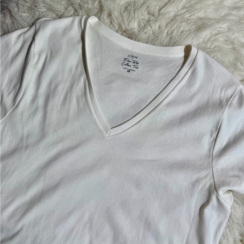 J. Crew 3X White Fine Rib Cotton V-Neck Tee Thick Shirt Sleeve